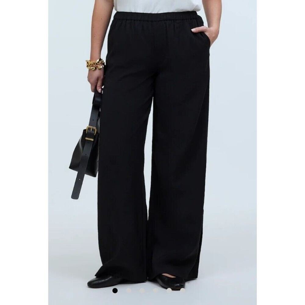 Madewell Pull-On Wide-Leg Pants Softdrape Black Elastic Waist sz PS sm petite